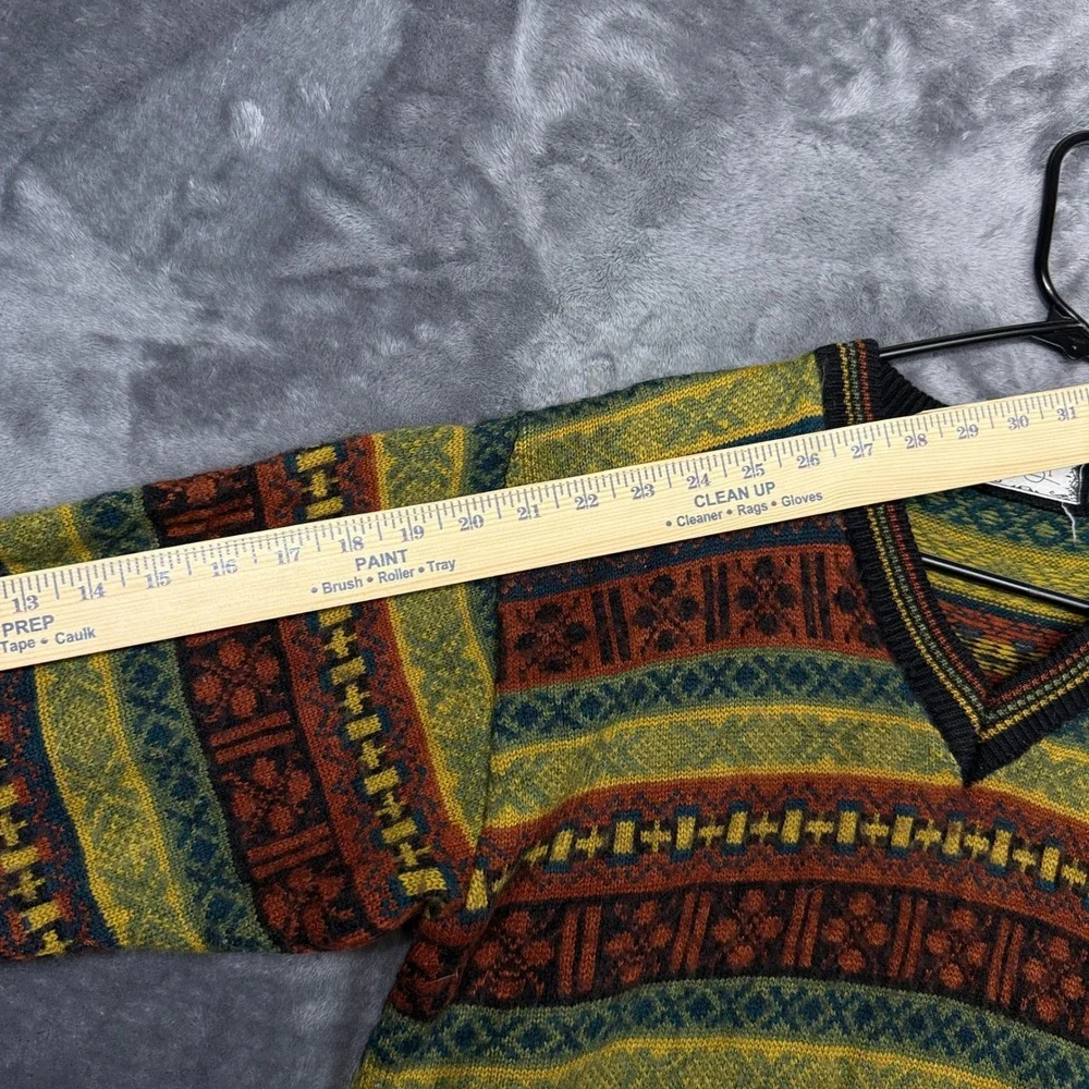 Jadsy Sweater Mens 40 Multi Vintage Fair Isle V-Neck Geometric Knit Pullover